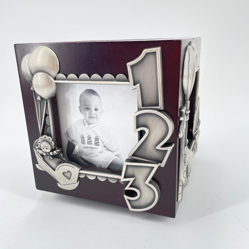 Royal Limited Silver Rotating Wood Baby Photo Cube Music Twinkle Little Star Vtg